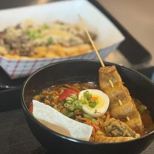 The seafood ramen and Bulgogi fries