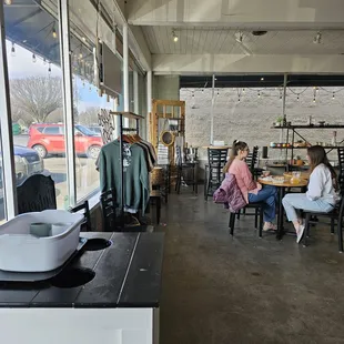 two women sitting at a table