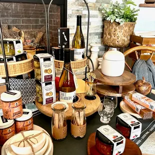 a table with a variety of food items