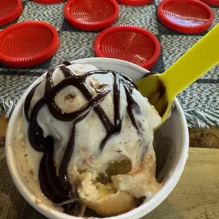 Vanilla with hot fudge