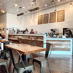 Indoor seating and coffee counter