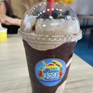 Coffee shake with brownies, chocolate fudge