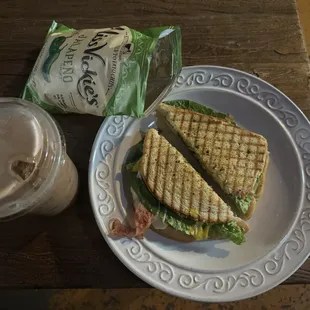 Sandwich and April Rain latte