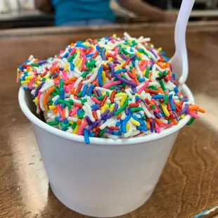 Cookie Monster, Peanut Butter Fudge Pie, and rainbow sprinkles