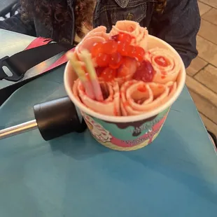 Strawberry short cake Ice Cream Rolls