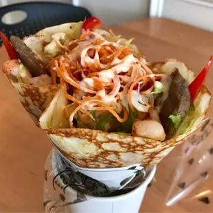 Steak and shrimp avocado wrap