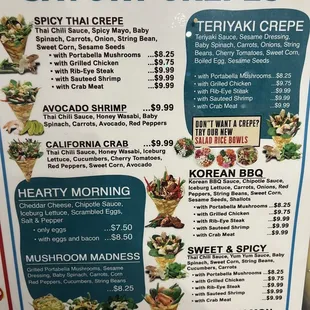 Menu for Savory Crepes