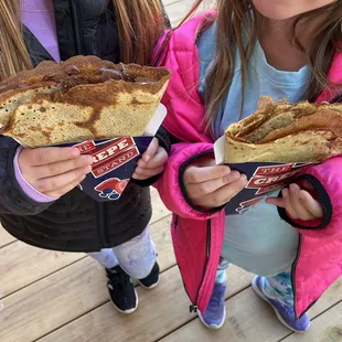 Fun treat for my kids ! A Nutella crepe and a cinnamon sugar crepe. I stole bites of both and they were yummy !