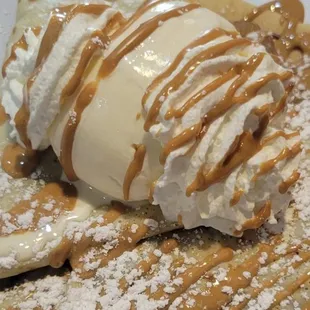 Apple and Cinnamon Crepe w/ Icecream and Peanut Butter