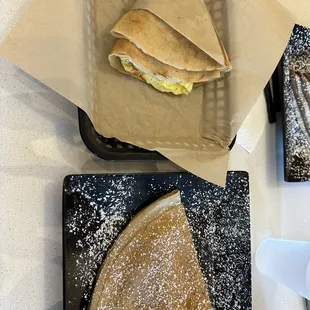 Vegetarian egg crepe and Nutella crepe
