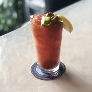 Love our customer&apos;s asking to try new things. Signature Gin Bloody Mary rimmed with Tajin.