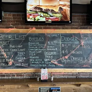 Beer Menu on the wall