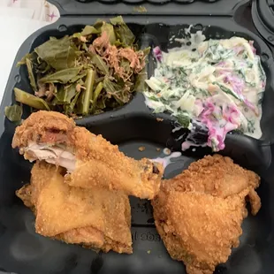 Part of a dark traditional dinner. Big portions.