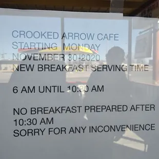Breakfast sign on the front door 6am-10:30am