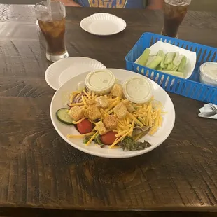 drinks, and starter salad