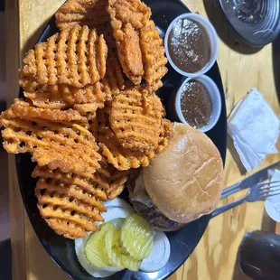 Smash Burger and Sweet Potato Fries