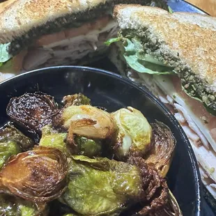 Smoked Turkey &amp; Pesto Sandwich and Honey Glazed Brussel Sprouts