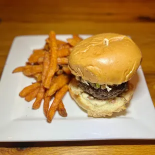 a hamburger and fries