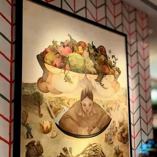 a woman in a bowl of fruit