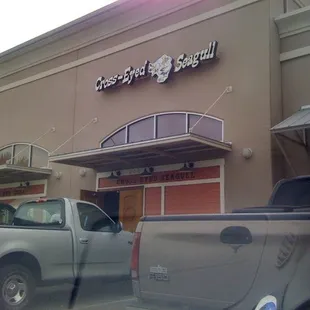 the entrance to a restaurant