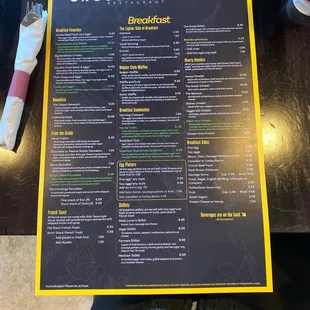 Breakfast menu