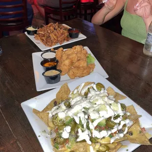 Nachos, Chicken Tenders, Fries