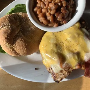 Grilled chicken sandwich with ranch beans