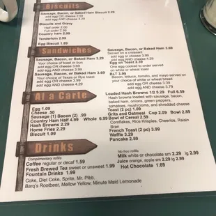 the menu of the restaurant