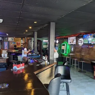 a bar with people sitting at the bar