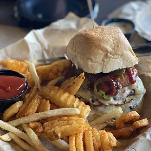 Rodeo Burger with fries