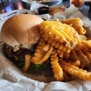 Chipotle burger with the Crow fries