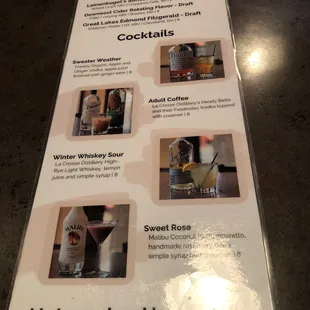 the menu for the cocktail