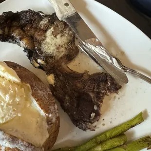 Ribeye steak, not medium but well done