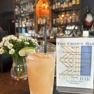 a drink in a tall glass