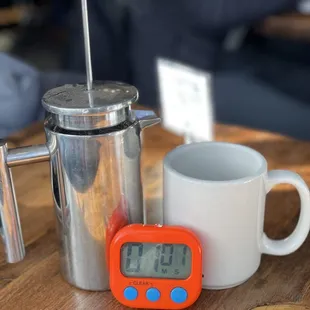 French press with a fun timer!