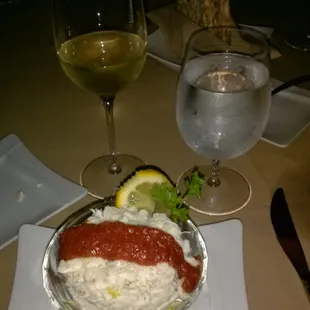 Cold appetizer,  crab cocktail.