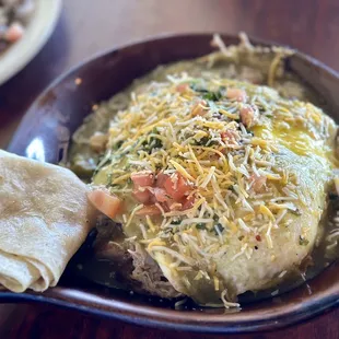 Green Chili Pork Carnitas Skillet eggs over medium