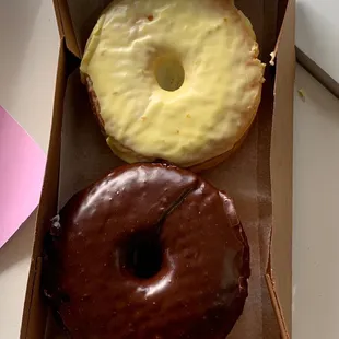 Vegan chocolate and lemon donuts