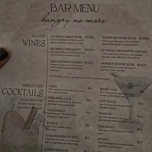 Cocktail menu that is wine or beer based.  No hard liquor