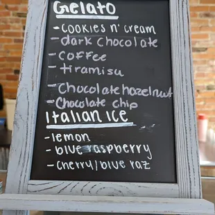 New gelato menu