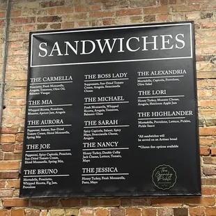 Sandwich Menu