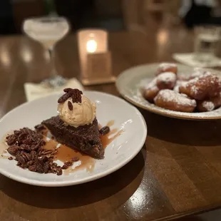 Pecan Pie and Beignets (icing replaced with powdered sugar and pecan syrup by request).