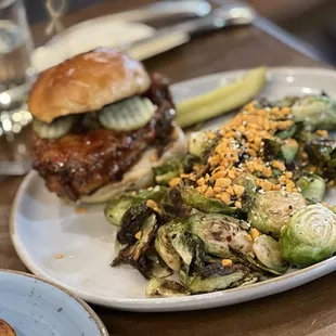 Fried Chicken sandwich with Brussels.