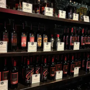 bottles of wine on a shelf