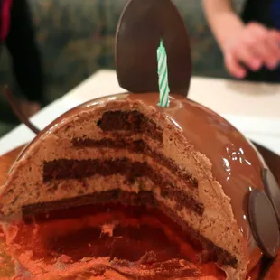 the inside of a chocolate cake