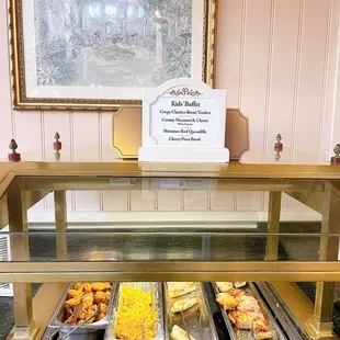a buffet with a variety of food items