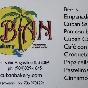 the menu for the restaurant