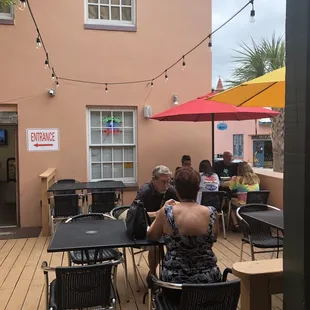 a group of people eating outside