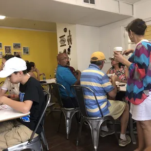 a group of people eating
