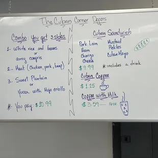 The menu board for the hot bar.